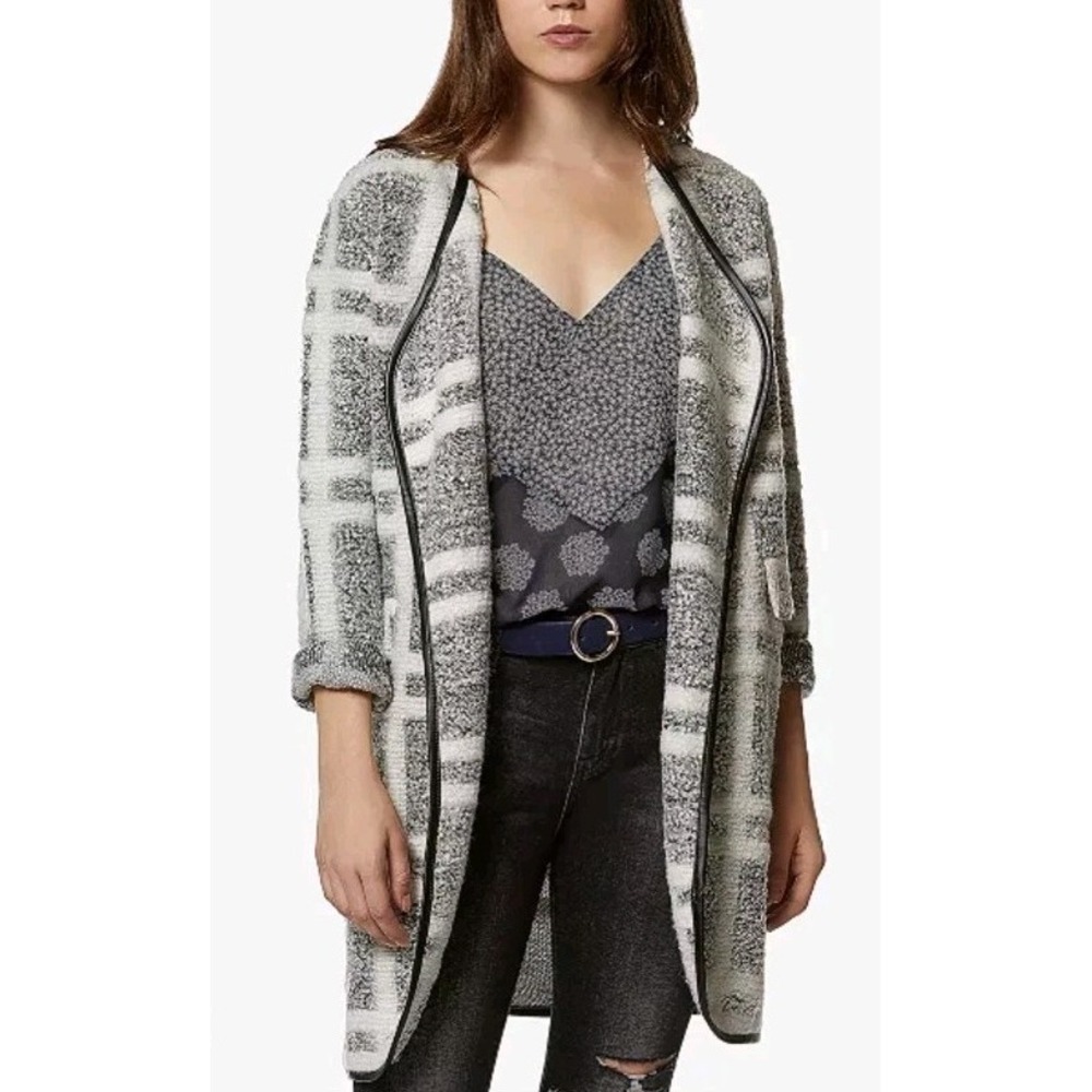 AVEC LES FILLES NWT Wool Blend Grey White Plaid Boucle Knit Car Coat size‎ XL